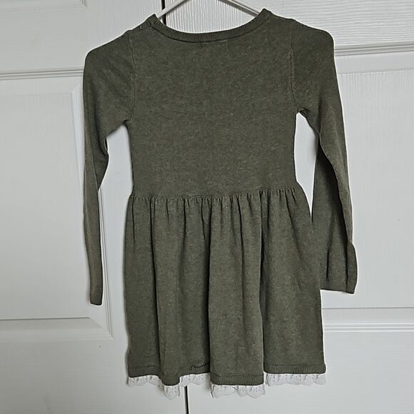 H&M Girl's Knitted Long Sleeves Midi Sweater Dress With Lace Hem 6-7 Olive Green - Picture 3 of 16